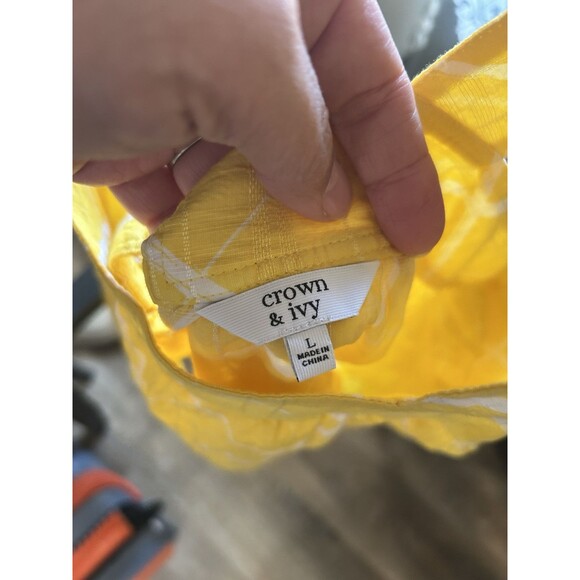 Crown & Ivy Yellow & White Check Babydoll Style Sleeveless Top Tank Size Large - Picture 3 of 8